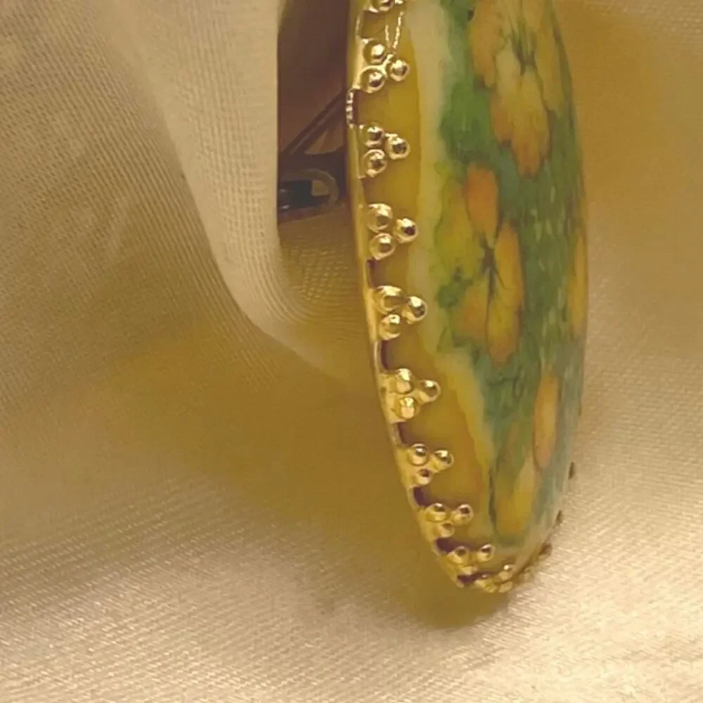 Vintage Lucite West Germany Floral  hand painted reverse painted  brooch